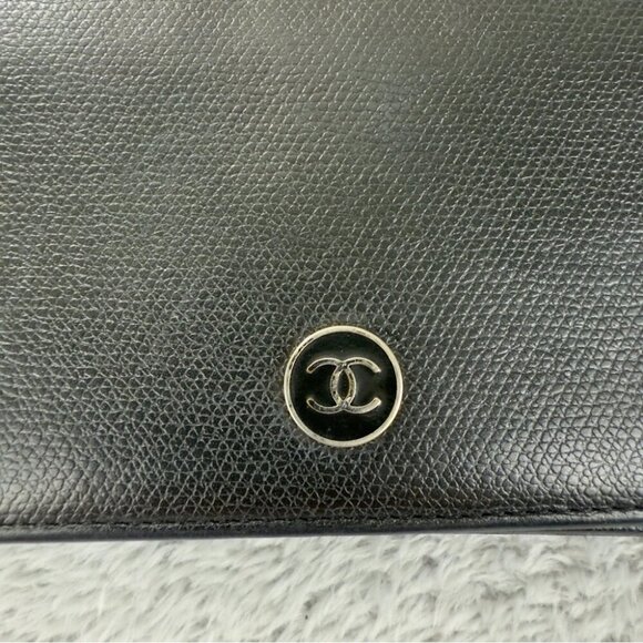 CHANEL Coco Button Leather Bifold Long Wallet Black - Picture 2 of 15